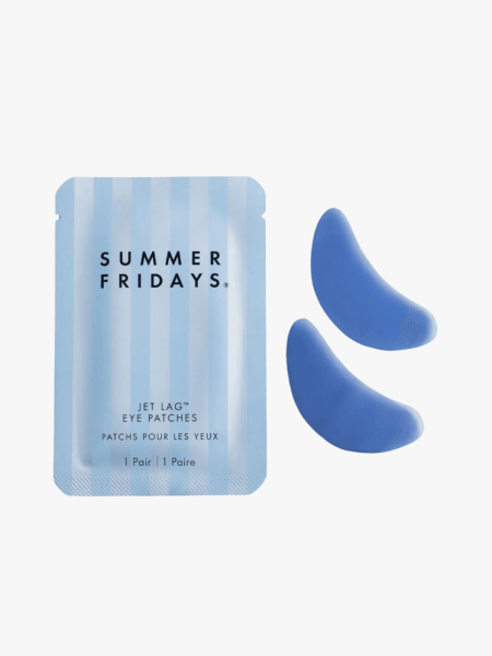Summer Fridays Jet Lag Eye Patches in branded component on a light gray background